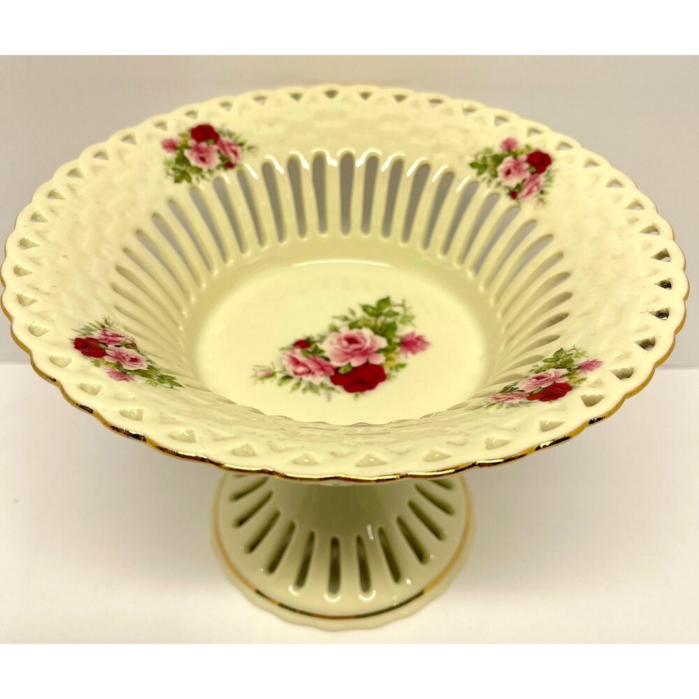 Formalities Baum Bros Victorian Rose Pierced Pedestal Compote Bowl